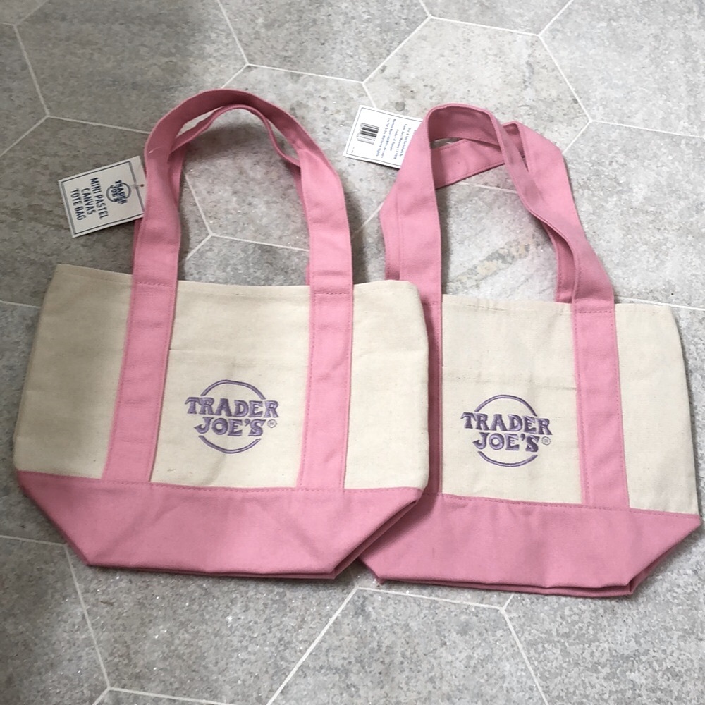 2 Trader Joe's 2026 Mini Canvas Pastel Reusable Tote Bags Pink Bag